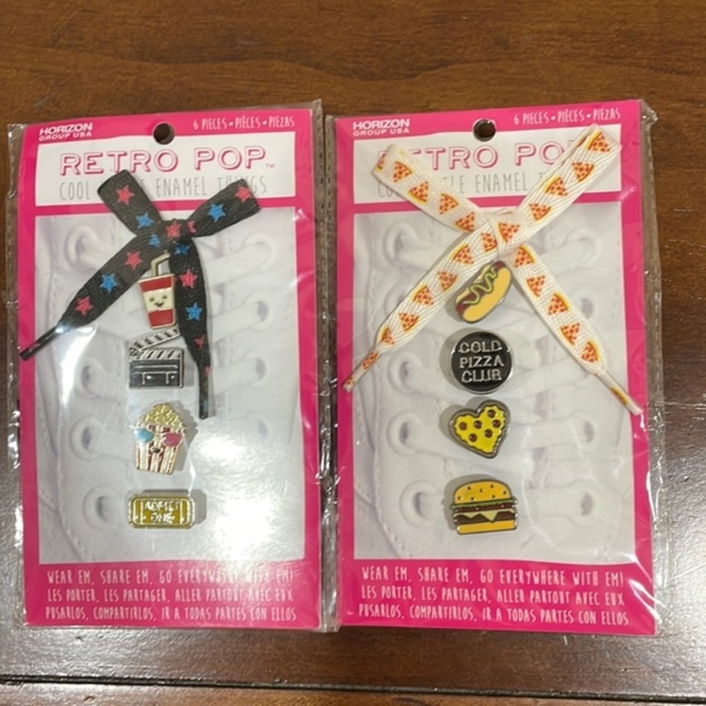 Retro Pop Enamel Shoe Charms With Laces, New! - Set of 2